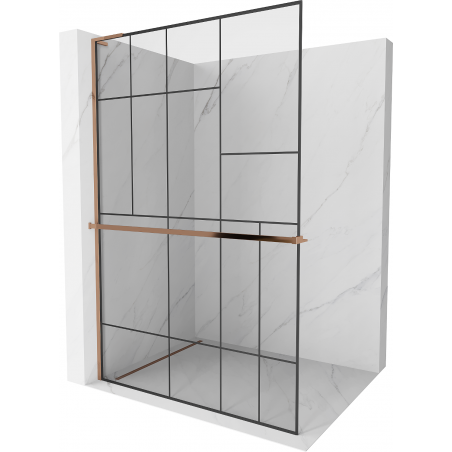 Mexen Kioto+ L стена душова с рафт Walk-in 110 x 200 см, черен модел, розово злато - 800-110-123-60-78