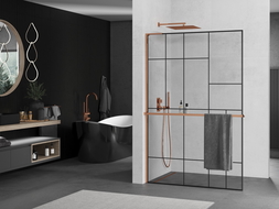 Mexen Kioto+ L душ параван с рафт Walk-in 120 x 200 см, черен модел, розово злато - 800-120-123-60-78