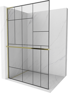 Mexen Kioto+ L душова стена с полица Walk-in 80 x 200 см, черен дизайн, златен - 800-080-123-50-78
