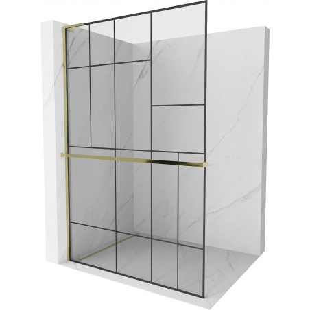 Mexen Kioto+ L душ преграда с рафт Walk-in 120 x 200 см, черен модел, златен - 800-120-123-50-78
