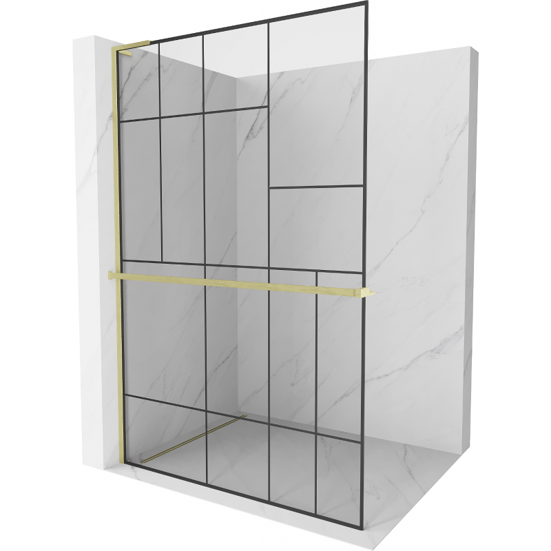 Mexen Kioto+ L стенен душ със стойка Walk-in 70 x 200 см, черен модел, златно четкан - 800-070-123-55-78