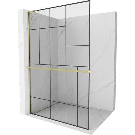 Mexen Kioto+ L стенен душ със стойка Walk-in 70 x 200 см, черен модел, златно четкан - 800-070-123-55-78