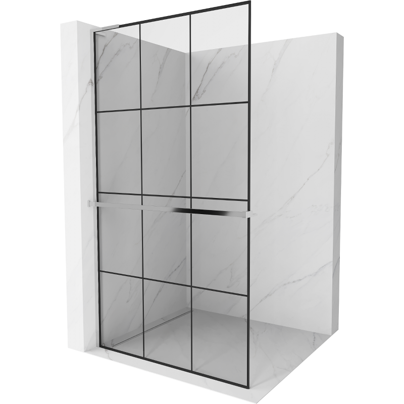 Mexen Kioto+ L стена за душ с шкафче Walk-in 120 x 200 см, черен модел, хром - 800-120-123-01-77