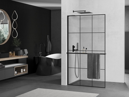 Mexen Kioto+ L стена за душ с рафт Walk-in 110 x 200 см, черен модел, черна - 800-110-123-70-77