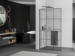 Mexen Kioto+ L стена душ с рафт Walk-in 100 x 200 см, черен модел, gun gray четкан - 800-100-123-66-77