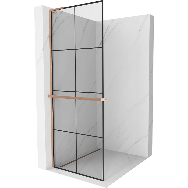 Mexen Kioto+ L душова стена с рафт Walk-in 70 x 200 см, черен модел, четкана мед- 800-070-123-65-77