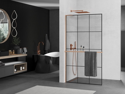 Mexen Kioto+ L стена за душ кабина с етажерка Walk-in 120 x 200 см, черен модел, матова бронзова - 800-120-123-65-77