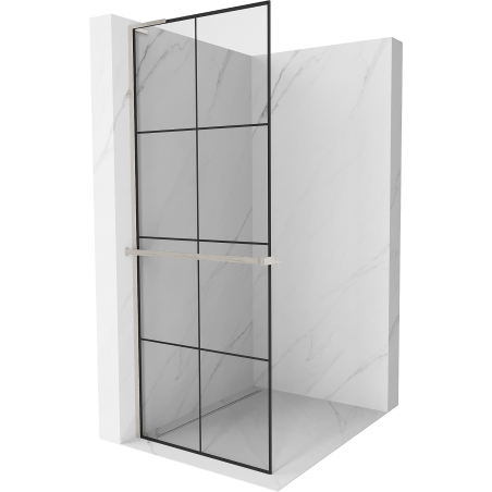 Mexen Kioto+ L душовата стена с рафт Walk-in 70 x 200 см, черен десен, брусен никел - 800-070-123-97-77