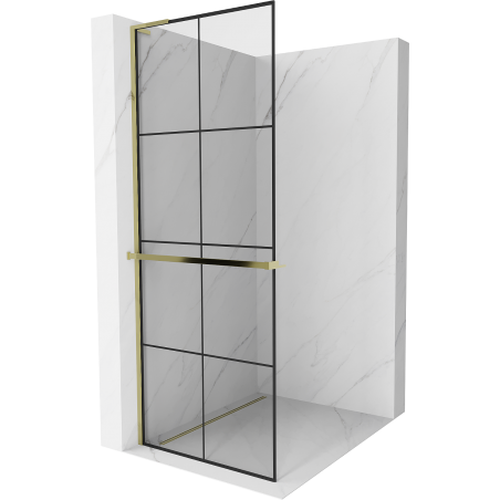Mexen Kioto+ L стена за душ с рафт Walk-in 80 x 200 см, черен модел, златен - 800-080-123-50-77
