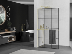 Mexen Kioto+ L душ екран с рафт Walk-in 100 x 200 см, черен десен, златен - 800-100-123-50-77