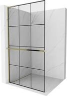 Mexen Kioto+ L душова стена с рафта Walk-in 110 x 200 см, черен десен, златен - 800-110-123-50-77