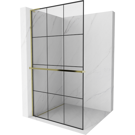Mexen Kioto+ L душова стена с полицa Walk-in 120 x 200 см, черен модел, златен - 800-120-123-50-77