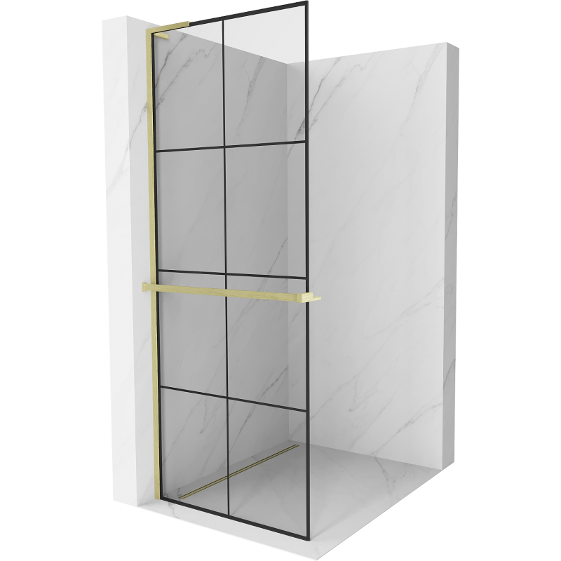 Mexen Kioto+ L стеничка за душ с рафт Walk-in 70 x 200 см, черен модел, златно четкане - 800-070-123-55-77