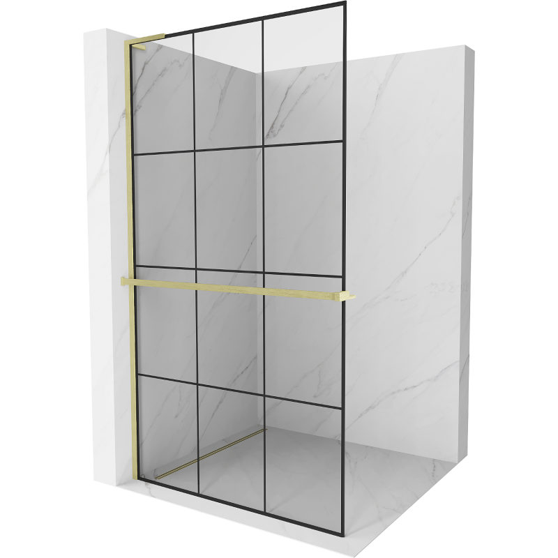 Mexen Kioto+ L стена за душ с рафт Walk-in 120 x 200 см, черен модел, златна обработка - 800-120-123-55-77