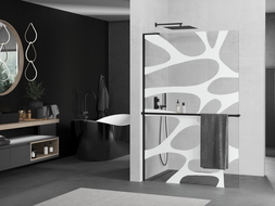 Mexen Kioto+ L стенка за душ с рафт Walk-in 120 x 200 см, бял модел, черен - 800-120-123-70-97