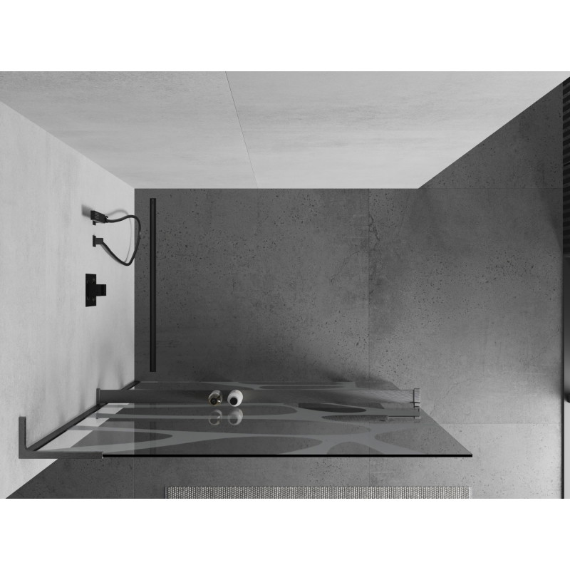 Mexen Kioto+ L стенна преграда за душ с рафт Walk-in 100 x 200 cm, бяла вълна,