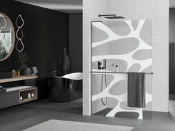 Mexen Kioto+ L душова стена с рафт Walk-in 100 x 200 см, бял модел, gun metal - 800-100-123-95-97