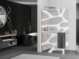 Mexen Kioto+ L стена за душ с рафт Walk-in 110 x 200 см, бял модел, шлайфан меден - 800-110-123-65-97