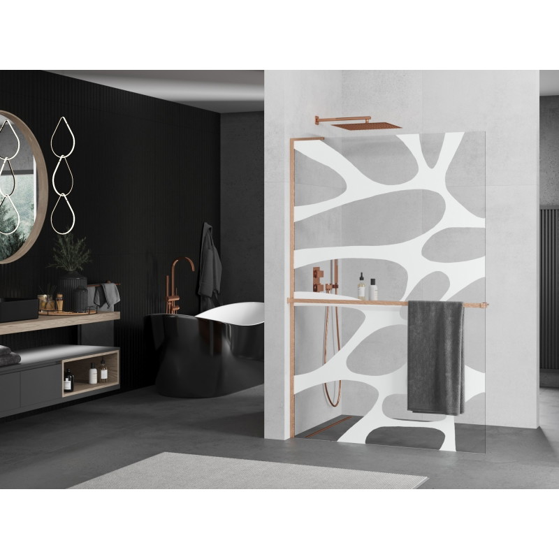 Mexen Kioto+ L душ стена с рафт Walk-in 120 x 200 см, бяла вълна, четкана мед