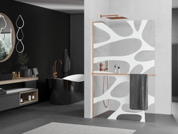 Mexen Kioto+ L душ стена с рафт Walk-in 120 x 200 см, бяла вълна, четкана мед