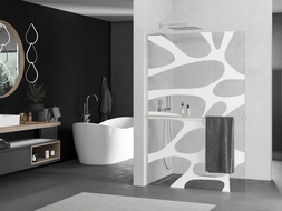 Mexen Kioto+ L стена за душ с рафт Walk-in 120 x 200 см, бял шаблон, полирана никел - 800-120-123-97-97