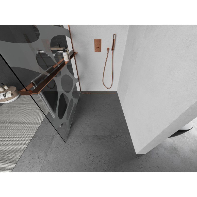 Mexen Kioto+ L душ параван с рафт Walk-in 110 x 200 см, бяла вълна, розово злато - 800-110-123-60-97