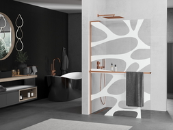 Mexen Kioto+ L стенка за душ с рафт Walk-in 120 x 200 см, бял модел, розово злато - 800-120-123-60-97