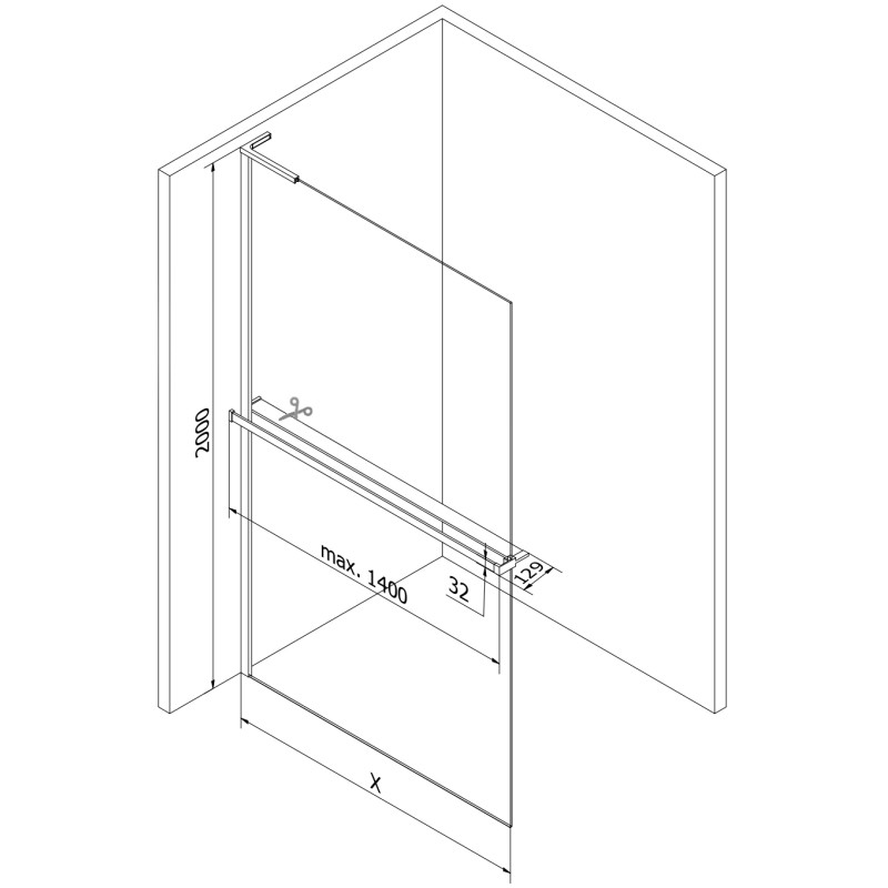 Mexen Kioto+ L преграда за душ с рафт тип Walk-in 100 x 200 см, бял модел, черен