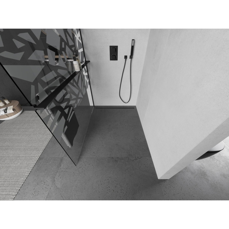 Mexen Kioto+ L преграда за душ с рафт тип Walk-in 100 x 200 см, бял модел, черен