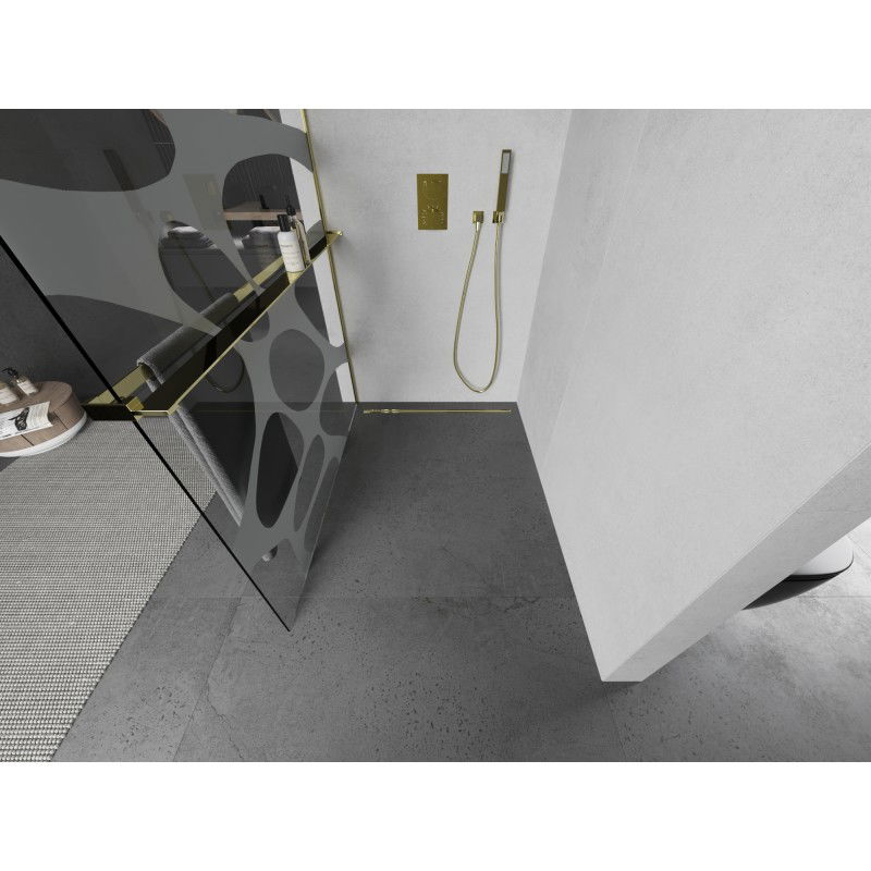 Mexen Kioto+ L душ кабина с рафт Walk-in 80 x 200 см, бяла вълна, златна - 800-080-123-50-97