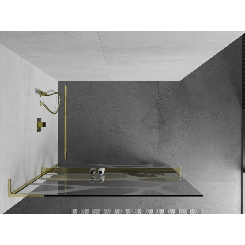 Mexen Kioto+ L душ стена с рафт Walk-in 110 x 200 см, бяла вълна, златна - 800-110-123-50-97