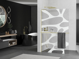 Mexen Kioto+ L стена за душ с рафт Walk-in 70 x 200 см, бял шарка, златен четкан - 800-070-123-55-97