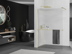 Mexen Kioto+ душова стена с рафт Walk-in 100 x 200 см, прозрачен, златист brushed - 800-100-121-55-09