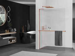 Mexen Kioto+ L душова стена с рафт Walk-in 80 x 200 см, матово, розово злато - 800-080-123-60-09
