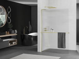 Mexen Kioto+ L стена за душ с рафт Walk-in 100 x 200 см, матово, злато с четкане - 800-100-123-55-09