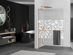 Mexen Kioto+ L стена за душ с рафт Walk-in 120 x 200 см, бял модел, четкан месинг - 800-120-123-65-85