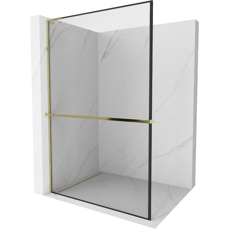 Mexen Kioto+ L стена за душ с полка Walk-in 100 x 200 см, черен мотив, златен - 800-100-123-50-70