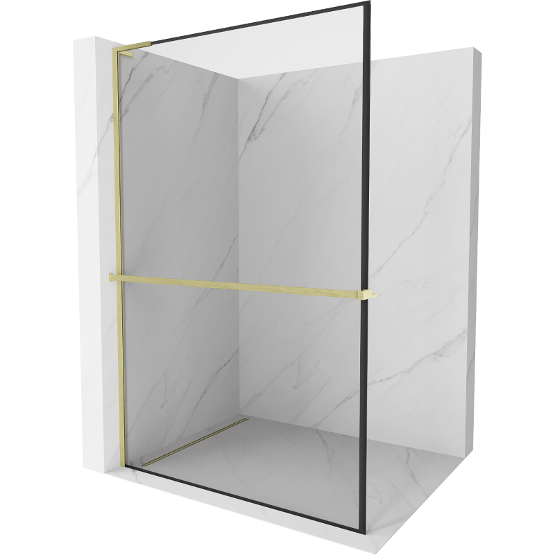 Mexen Kioto+ L стена за душ с рафт Walk-in 50 x 200 см, черен модел, златен финиш - 800-050-123-55-70