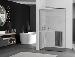 Mexen Kioto+ L стена за душ кабина с рафт Walk-in 70 x 200 см, черен модел, четкан никел - 800-070-123-97-70