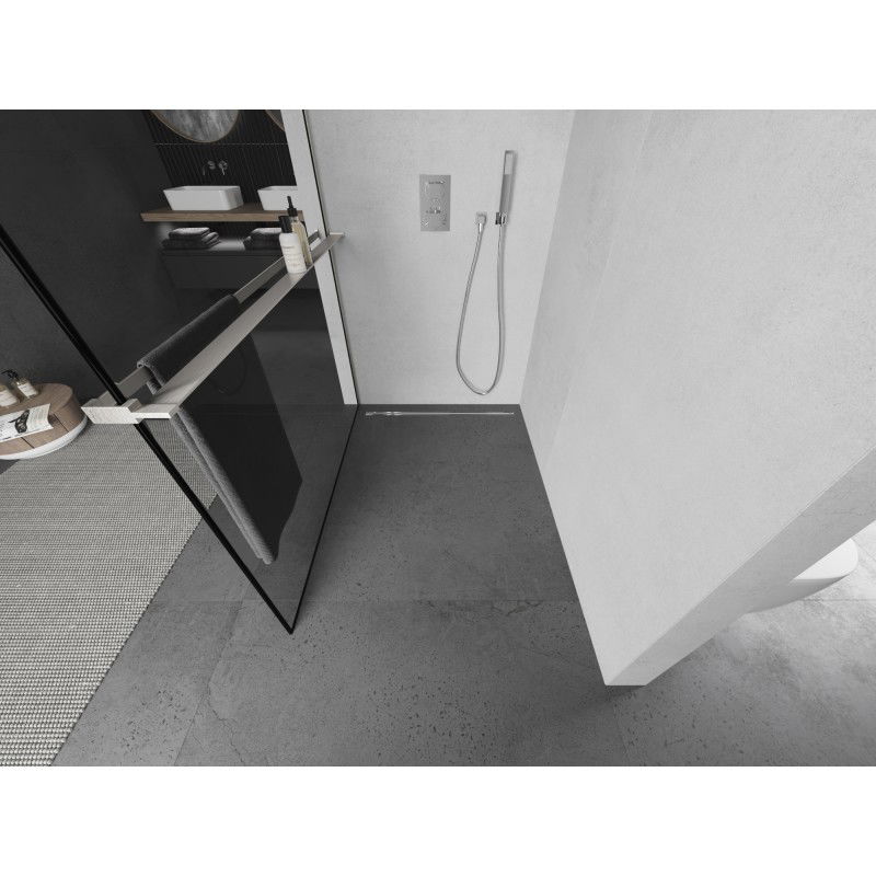 Mexen Kioto+ L Душ кабина със стенна преграда с рафт Walk-in 120 x 200 см, черна рамка, полиран никел - 800-120-123-97-70