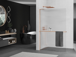 Mexen Kioto+ L душовата стена с рафт Walk-in 120 x 200 см, матово стъкло, полирана мед - 800-120-123-65-09