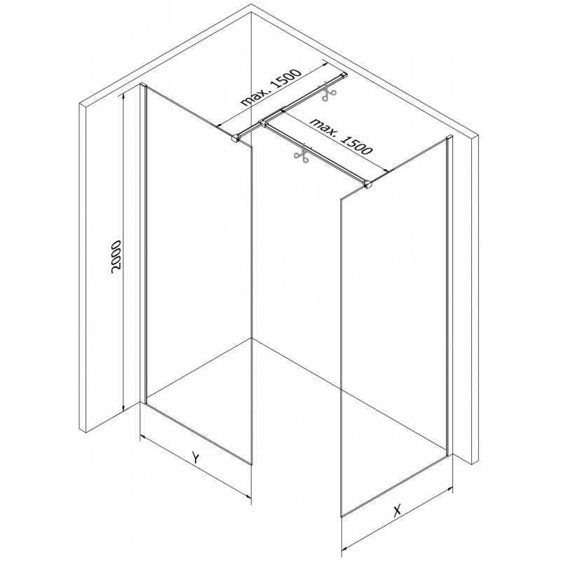 Mexen Kioto душ стена Walk-in 120 x 80 см, черна рамка, бяла - 800-120-202-20-70-080