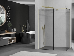 Mexen Kioto душ-панел Walk-in 80 x 80 cm, черна рамка, златна - 800-080-202-50-70-080