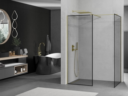 Mexen Kioto стена за душ кабина Walk-in 100 x 90 см, черен модел, златно четкано - 800-100-202-55-70-090