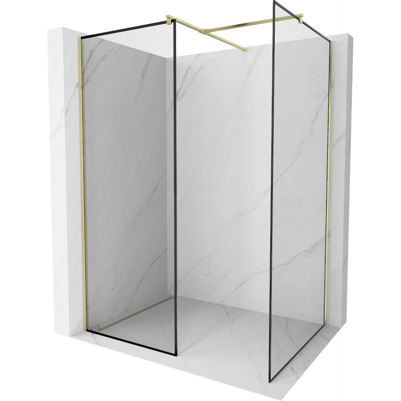 Mexen Kioto параван за душ тип Walk-in 130 x 120 см, черен дизайн, позлатен матов - 800-130-202-55-70-120