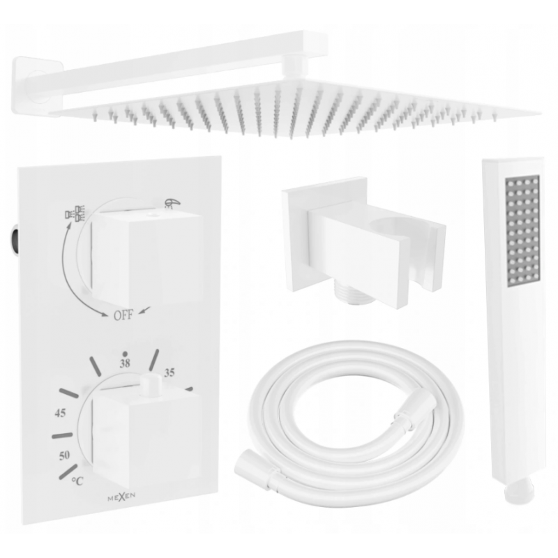 Mexen Cube DR02 инсталационен душ комплект с душ глава 30 см, бял - 77502DR0230-20