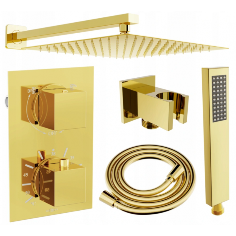 Mexen Cube DR02 вграден комплект за душ с душ глава 30 см, златен - 77502DR0230-50