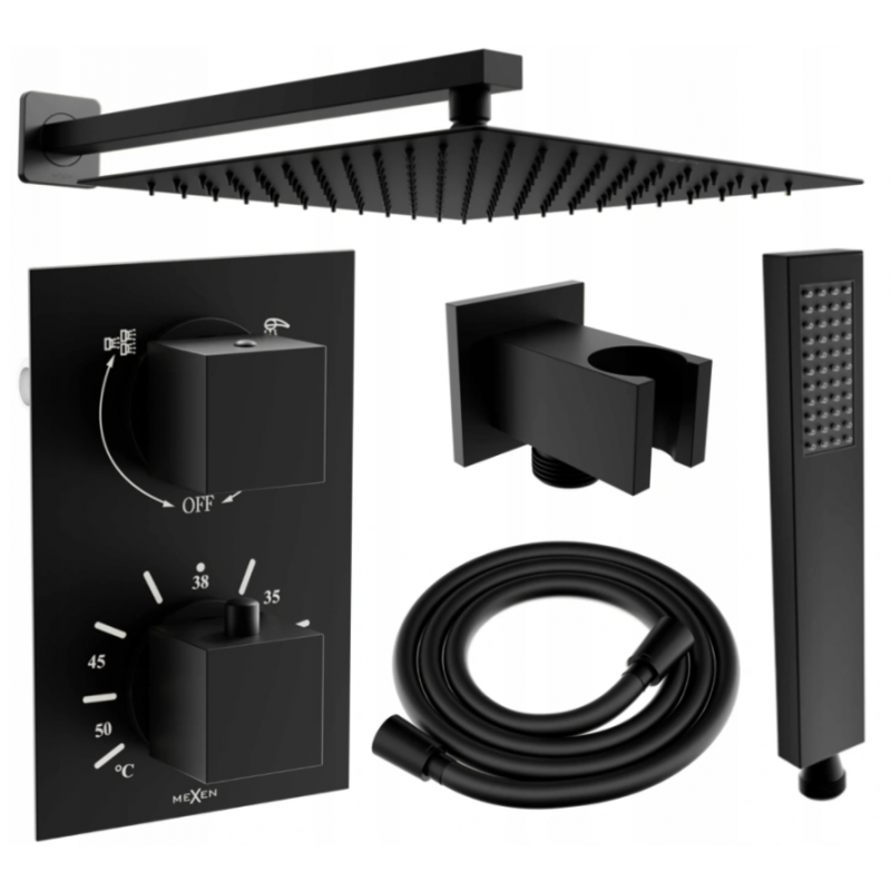 Mexen Cube DR02 вграден душ комплект с дъждовен душ 30 см, черен - 77502DR0230-70
