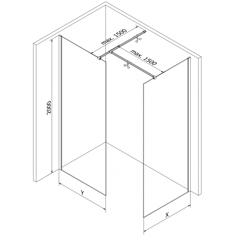 Mexen Kioto стена за душ Walk-in 105 x 90 см, прозрачен, златен - 800-105-202-50-00-090