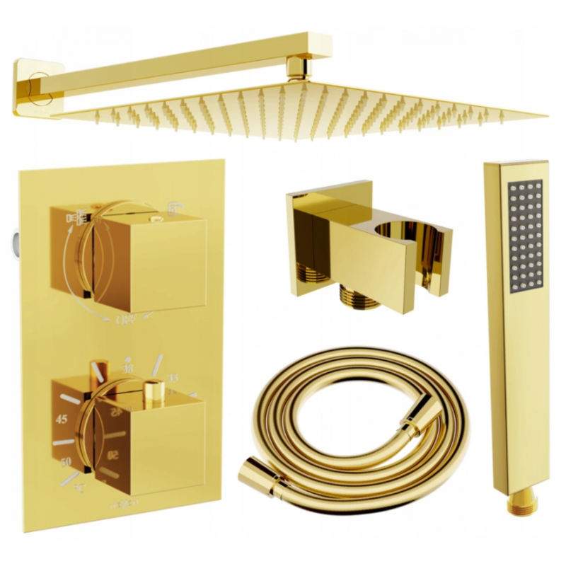 Mexen Cube DR02 вграден душ комплект с душ пита 25 см, златно - 77502DR0225-50